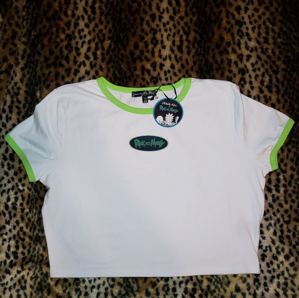 RICKSY BUSINESS BABY TEE DOLLS KILL X RICK AND MORTY 3X PLUS GREEN RINGER T